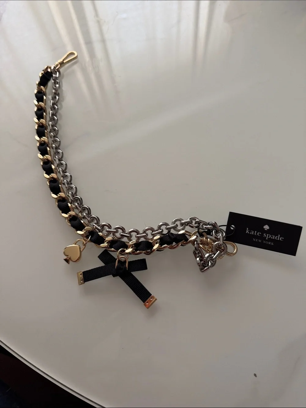 kate spade Gold & Silver Chain Strap with Black Ribbon and Charms